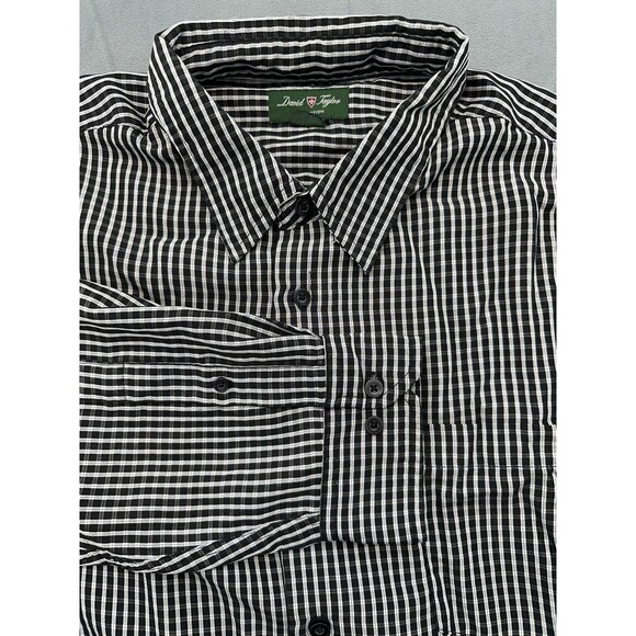 David Taylor Shirt Mens XL Black White Plaid Button Down Long Sleeve Pocket - Picture 1 of 9